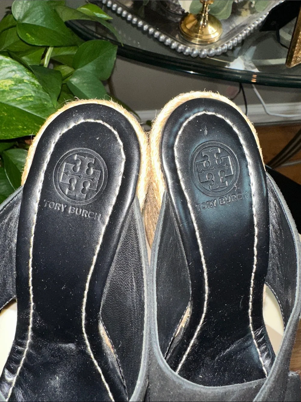 Tory Burch Bailey Black Lancaster Suede  Leather Espadrille Wedge NWOT size 7 🖤